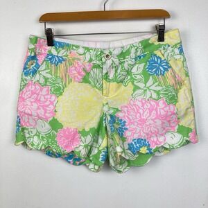 Lilly Pulitzer Buttercup Scalloped Hem Floral Shorts Green Pink Yellow Size 6